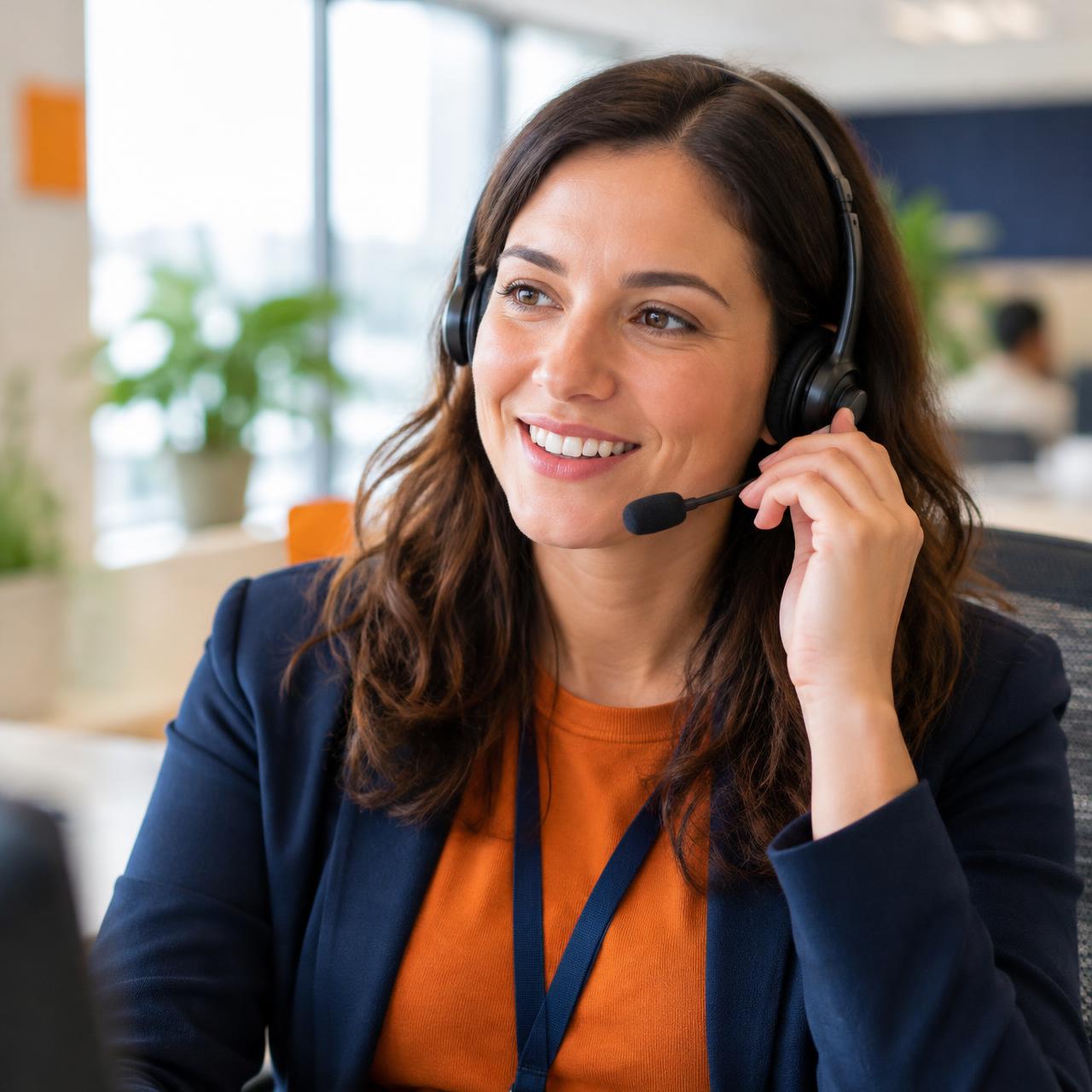 Answer24 team member on a call with a headset